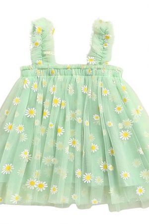 TotzTouch Baby Girls Dress | Frock Cami Strap Flared Printed Net Sleeveless Gown 3 Set