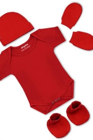 ARVESA Pack of 4 New born Baby Essentials – Cotton Romper, Cap, Booties and Mittens