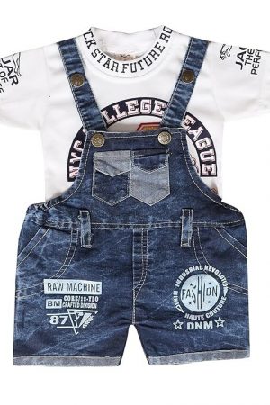 Cutie Kiddies Double Pocket Baby Dungaree Trendy Denim Dungaree with Cotton T-Shirt for