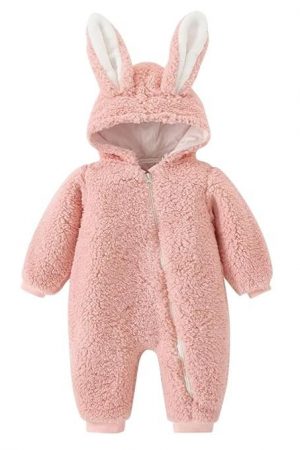 Baby Bucket Single Zip Warm Fleece Hooded Romper