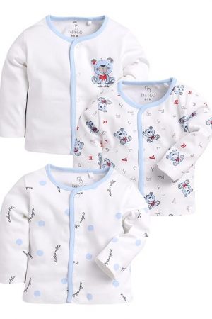 BABY GO Cotton Full Sleeve Regular Round Neck Front Open Pack Of 3 Tees For Baby Boy's Clothing Set