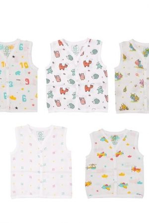 A toddler thing - Organic Cotton Muslin Button Jabla|Assorted Pack Of 5|Stylish & Comfortable Jabala|For Boys & Girls|Sleeveless Regular Fit Vest|Baby Products