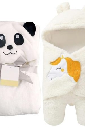 First Kick Baby Blankets New Born Combo Pack of Hooded Wrapper Sleeping Bag and Baby Bath Towel